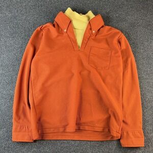 Crown Formosa Shirt Womens Large Orange Mock Neck Layered Collar Pullover Casual